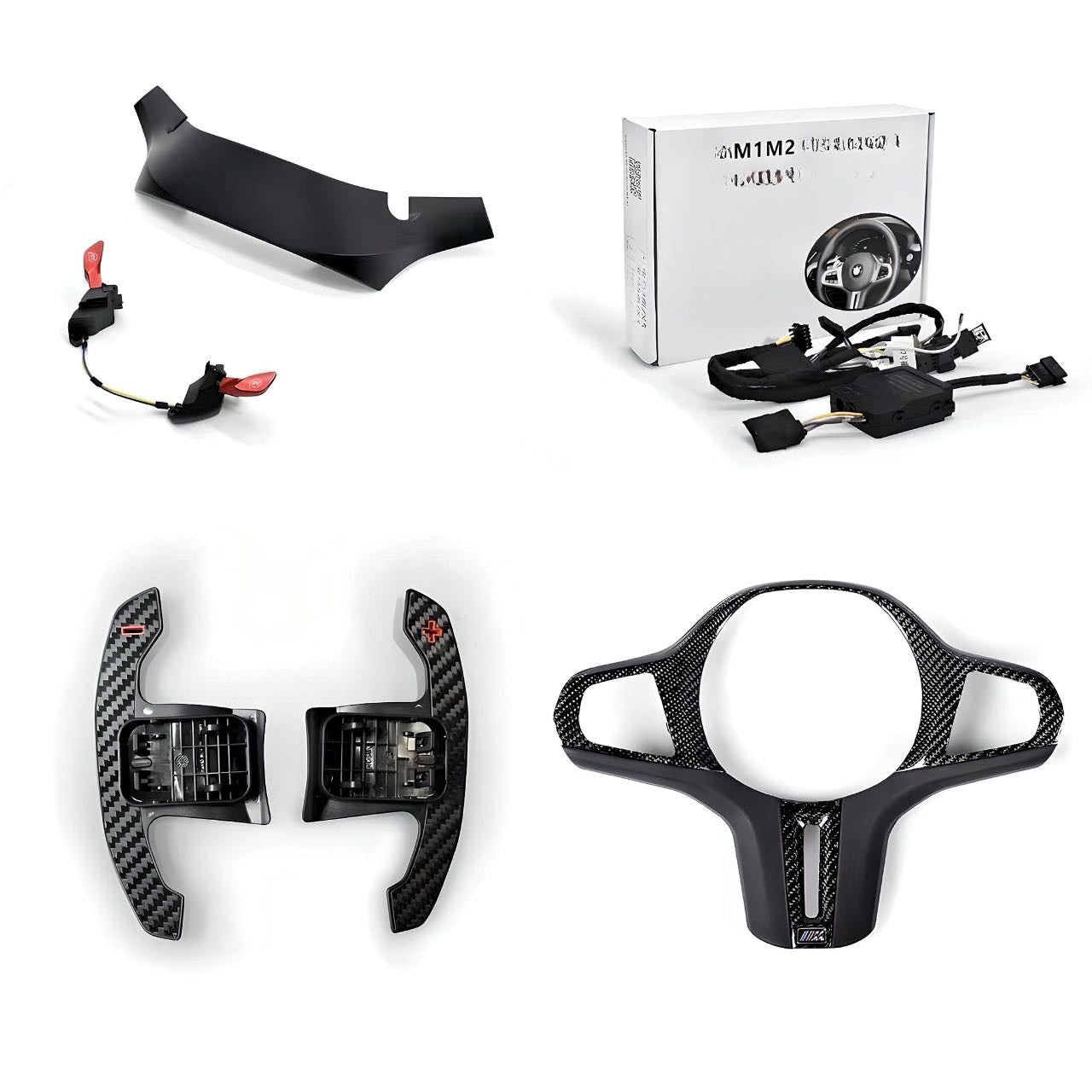 BMW Steering Wheel Replacement Trim with Paddle Shifters and M1/M2 Buttons - Dry Carbon Fiber with Nappa Leather Finish(Standard)5/7/8/X3/X4/X5/X6/X7