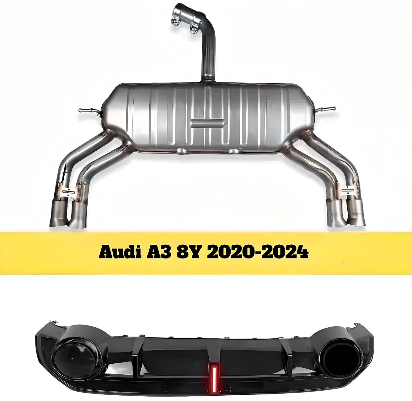 2021-2024 Audi A3 8Y Glossy Black RS3 Rear Diffuser and Rear section exhaust