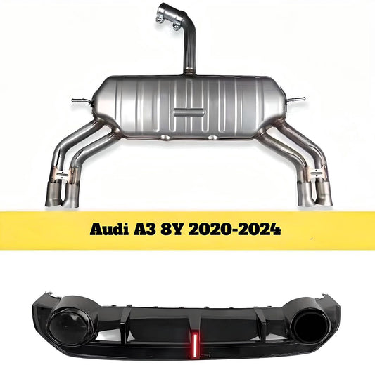 2021-2024 Audi A3 8Y Glossy Black RS3 Rear Diffuser and Rear section exhaust