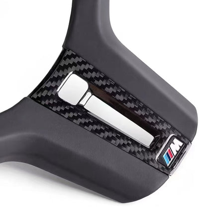 BMW Steering Wheel Replacement Trim with Paddle Shifters and M1/M2 Buttons - (Dry Carbon Fiber with Nappa Leather Finish)